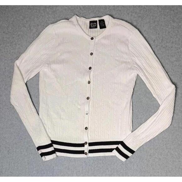 Alexandra Bartlett Sweaters - Alexandra Barlett Button Up Cardigan Womens Size PM Whita Nd Black Ribbed...